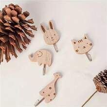 4 pièces de crochets en forme d'animaux en bois, à fixer au mur, installation facile, rangement pour manteaux, serviettes, écharpes, sacs - design mignon d'éléphant, chat, lapin, girafe