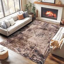 Area Rugs For Bedroom Living Room Kids Room, Modern Abstract Entryway Area Rug Indoor, Boho Vintage Machine Washable Coffee Rug, Low Pile Non Slip Dining Room Study Office Carpet - 棕色 - 查看 1