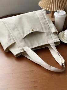 1pc Large Capacity Retro Canvas Tote Bag, Essential For Outdoor Travel, Camping And Storage - Multicolor - View 4