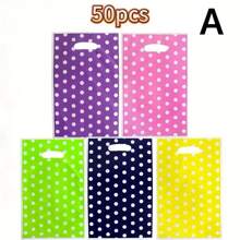 50 sacs cadeaux à pois circulaires, imperméables, réutilisables, convenant pour les fêtes, les anniversaires, les fêtes, les banquets, les événements de remise de cadeaux, Thanksgiving, Noël, sacs en plastique portables, emballage, Fête des Mères, Jour de l'Indépendance, Graduation