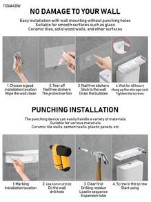 Storage Rack Above Toilet, Simple White. Rounded, Polished Edges Prevent Hand Injuries. Holds Tissues, Phones, Etc. Wall - Mounted, Convenient And Practical - Multicolor - View 7