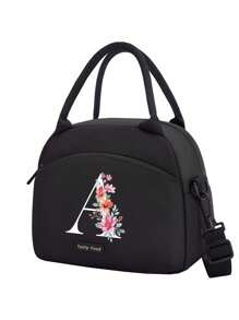 1个字母印花保温午餐包，保温午餐袋，手提包，午餐盒，冰袋，野餐食品袋，帆布轻便便携午餐收纳袋，学校办公室野餐午餐手提包，适合携带上学和上班，生日礼物，纪念礼物。这是一款新颖设计的大容量便携休闲午餐保温包，是女性理想的手提包/午餐盒/学习用品配件。