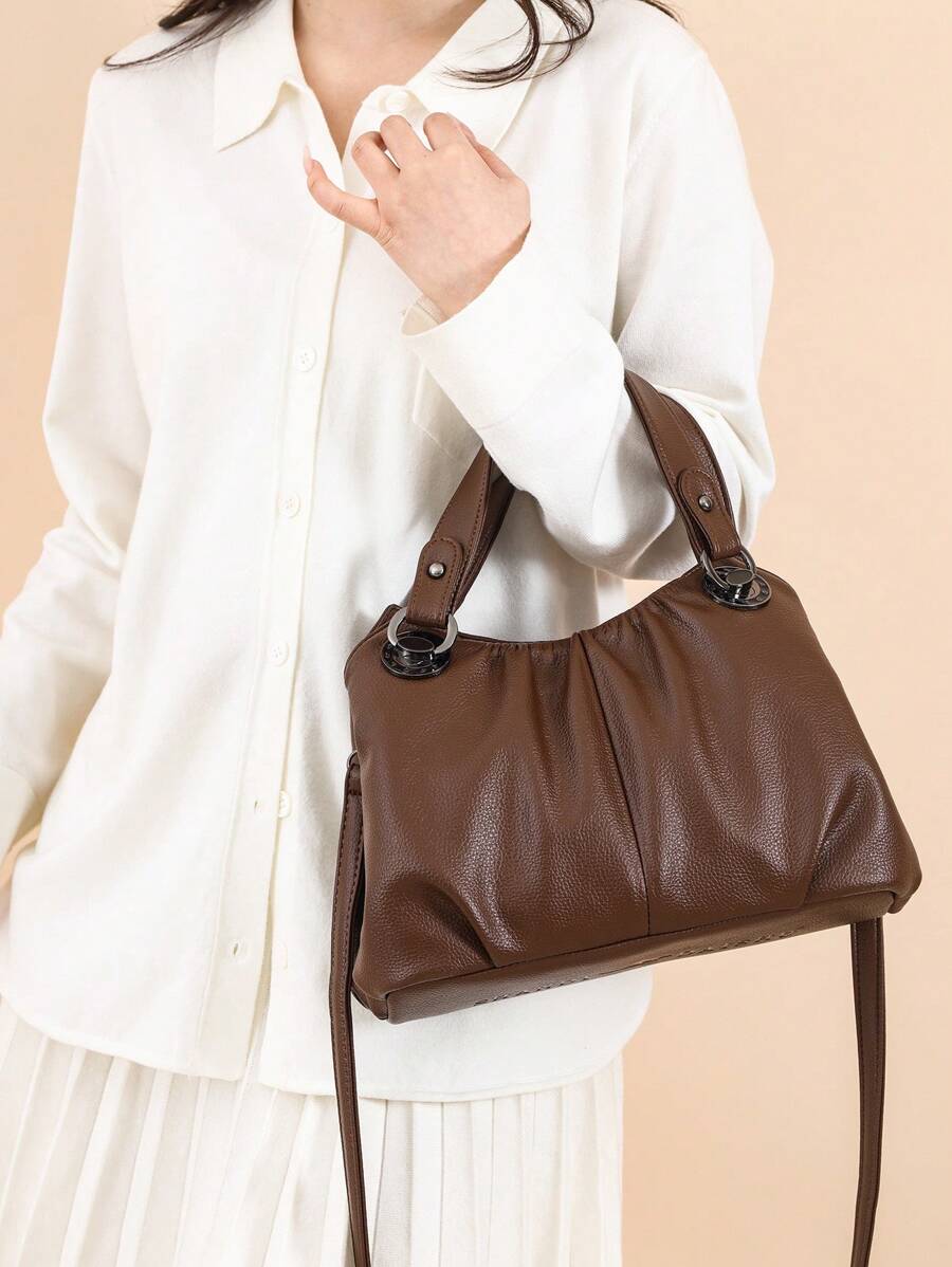 Minoritatea franceză plisată portabilă mică geantă de mână femeie nouă personalizată Ins subraț geantă de modă navetistă crossbody bag - Maro - Vizualizare 1