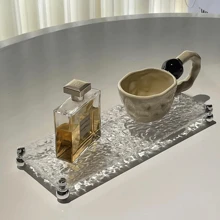 1Set/1pc Stone Pattern Clear Acrylic Tray Bathroom Vanity Trays With Stand, Cosmetic Table Jewelry Skin Care Cosmetics Tray, Napkin Tray, Clear Color Tray For Perfume, Aromatherapy, Shower Gel, Skin Care Products, Cosmetics Back To School