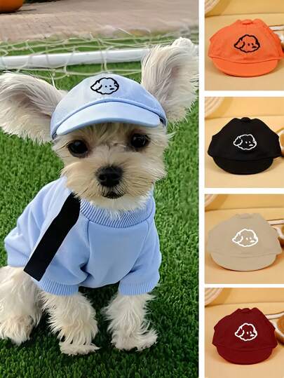 Sombrero de sol ajustable para mascotas, gorra de béisbol con patrón bordado de perro de dibujos animados para perros pequeños y gatos, protección solar impermeable para exteriores, disponible en varios colores