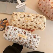 1pc Cartoon Animal Print Pencil Stationery Bag, Girls Study Stationery Organiser, College Student Writing Instrument Organiser, Desktop Storage Bag, Multi-Functional Organiser For Rulers, Writing Pens, Suitable As Back To School Gift, Birthday Gift For Teenagers, Back To School, School Supplies, Pencil Case, Pencil Pouch, School Bag