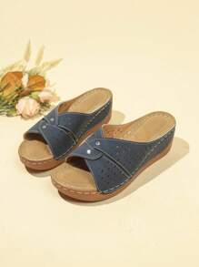 Women's Summer Casual Criss-Cross Open Toe High Heel Hollow Thick Bottom Rhinestone Sandals