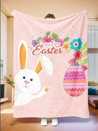 1pc Newborn Baby Boys Girls Cartoon Blankets, Bunny Eggs Rabbit Printed Swaddle Blankets, Super Soft And Warm, For All Seasons, Good Ideal Gift For Indoor, Camping, Air-Conditioned Room, Sofa, Newborn Baby Shower Gift, Halloween, Children's Day, Christmas Gift