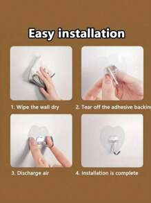 1,5,10,20 piezas Ganchos de pared transparentes y resistentes - Fácil de instalar, sin necesidad de perforar, ganchos de plástico con diseño de corazón para la cocina y el baño, de vuelta al colegio