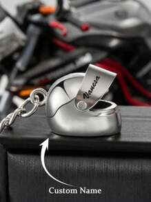 4pcs/1pc Customizable Stainless Steel Motorcycle Helmet Key Chain, Fashion Helmet Shaped Keychain, Engraved Name/Letter Pendant Keyring, Unique Gift For Bicycle Enthusiasts,Graphic Print