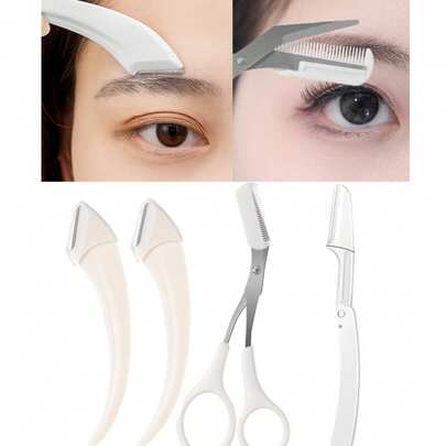 4件/2件/1件不锈钢眉毛修剪剪刀套装，带梳子，适合任何肤质，男女通用，可用于脱毛、化妆、家居装饰、梳妆台、旅行、卧室等。多功能产品，包含化妆配件、眉剪，可作为圣诞礼物、赠品、旅行用品、平价好物、旅行必备品。