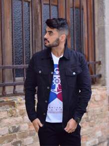 Men's Black Jacket In 100% Cotton Twill - Black - View 1