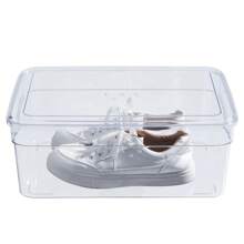 Clear Plastic Glossy Extra Wide Shoe Box With Lid, Adult Size, One Pair Size, One Tier