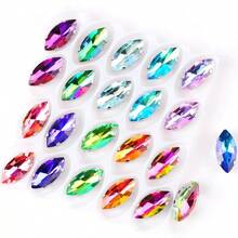 Piedras de vidrio en forma de ojo de caballo Navette, colores normales no AB, forma ovalada brillante hecha a mano, base de metal plateado con garras, cristales cosidos a mano, piedras planas con orificios para decorar ropa, vestidos, bolsos, zapatos, broches, pendientes y manualidades - Colores de fantasía - Ver 52