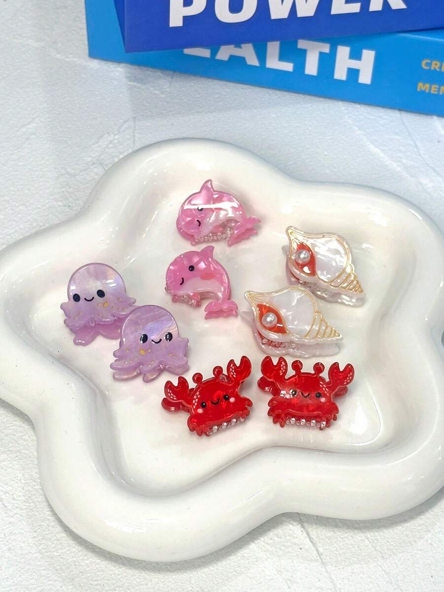 8个海洋系列迷你发夹，女士刘海夹、侧夹，适合作为生日礼物、节日礼物，发爪夹、发夹、发卡、发夹、发夹、发卡、发饰，秋冬季女士度假装扮必备，夏季海滩风情。