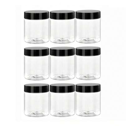 9 件带黑色盖子的塑料容器，直径 5 厘米空罐，透明 PET，适用于厨房储存、油漆、香料、糖果、豆类、干花、面膜瓶、化妆品样品、配饰、节日礼物