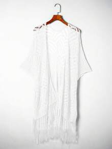 Acelitt Women Plain Simple Casual Kimono Cover Up With Tassel Decor