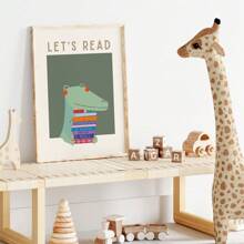 1/3pcs Cartoon Alligator Reading Books Canvas Art Print - Art Deco Modern Retro Style Poster For Home Office, Playroom, Classroom - Wall Decor Illustration For Bedroom, Living Room - Ink Artwork Wall Hanging Decoration Indoor - Whimsical Animal Theme, Optional Frame