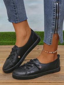 新款女款白色淺口彈性帶金色鑽石裝飾休閒鞋 - 黑色 - 查看 5