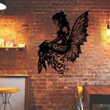 1 pièce sculpture murale en métal de style art déco représentant une fée - décoration murale pour jardin et patio, art mural en silhouette de fer pour salon, balcon, espaces extérieurs