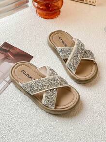 Cute Pearl Decor Open Toe Slippers For Girls Breathable Lightweight Non Slip Beach Slippers For Outdoor Activities - Apricot - View 5