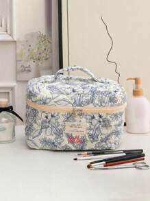 3Pcs Personalized Ditsy Floral Cosmetic Bag Set, Large Capacity Portable Travel Toiletry Bag, Cute Makeup Organizer, Customized Letter Grooming Pouch, Embroidered Beauty Bag, Suitable For Bridesmaid, Mom, Birthday, Friends, Christmas/Holiday Gift, Anniversary, Valentine's Day, Mother's Day - Multicolor - View 4