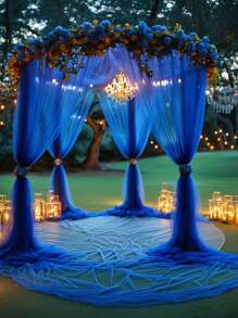 1件皇家蓝雪纺面料,婚礼雪纺装饰,适用于摄影背景、婚礼派对、订婚、仪式、舞台装饰、新娘送礼会、婴儿送礼会、周年纪念/生日派对、婚礼拱门装饰 - 派对横幅、彩带、纯色透明背景,适用于户外派对用品、天花板悬挂、仪式接待、桌布和桌旗装饰、派对桌布 - 寶藍色 - 查看 7