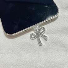 1pc Metal Rhinestone Bow Charm/Phone Charging Port Dust Plug/Decoration Pendant/Compatible With Iphone/Type-C/Android Plug