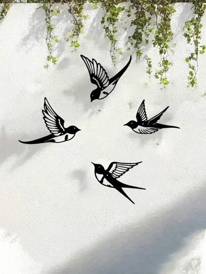 4st Fågelformad metallväggkonst, metallsilhuettsvala väggdekor, lämplig för sovrum, vardagsrum, kök, utomhus trädgård staket dekoration, metall väggkonst, järnhantverk