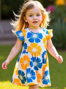 Vestido informal con estampado floral en toda la prenda, para niña, de verano - Multicolor - Ver 6