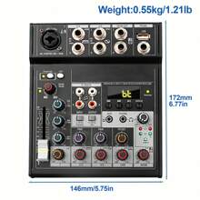 Depusheng BN4 Mini Audio DJ Mixer Sound Board Console System,4 Channel Phantom Power With USB MP3 Stereo Live DJ Studio Streaming For Professional Recording Party KTV Stage - Black - View 7