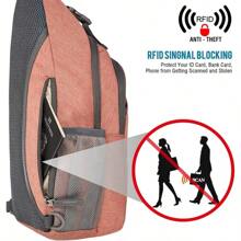 Mochila bandolera con bloqueo RFID, bandolera para senderismo, viajes - Naranja Claro - Ver 2