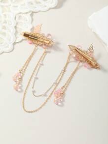 1/2/4 件中国风流苏蝴蝶花发饰套装、发夹、发夹爪夹、学校用品、度假装女士