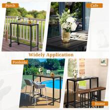 SYMCAVE 40" Outdoor Bar Table With Wheels, Rectangle Narrow Counter Height Table, Ideal Bar Height Table For Balcony Patio Garden Yard Poolside, Black