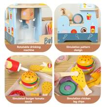儿童汉堡店厨房木制食物厨房玩具礼物学习教育玩具角色扮演 - 彩色 - 查看 8