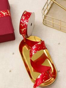 5 米/卷 2.5 厘米宽聚酯箔大理石图案包装丝带，礼品/花卉包装缎带 - 紅色 - 查看 2