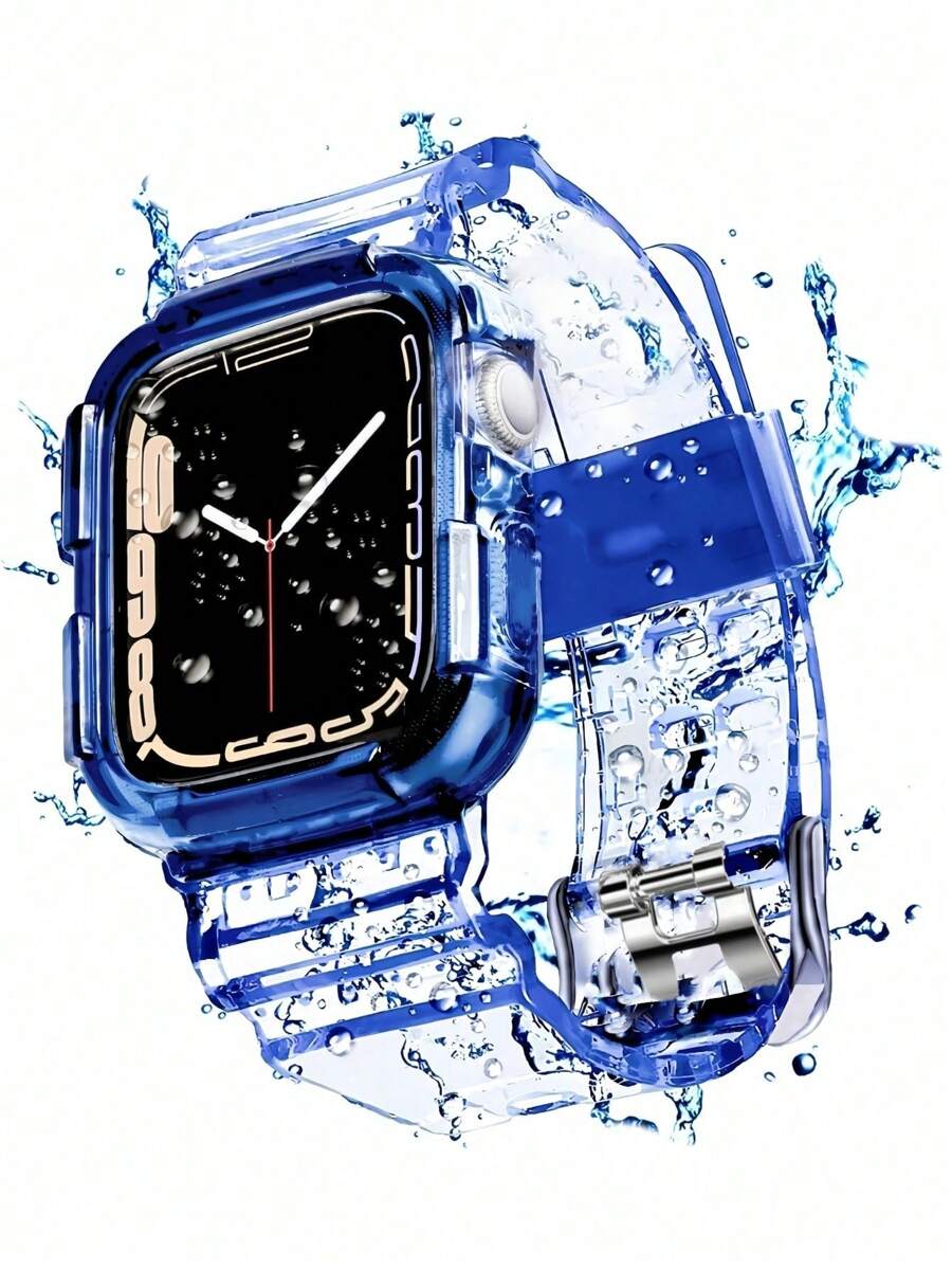 2 In 1 Crystal Clear Sport Band With Bumper Case Compatible With Apple Watch Band 38/40/41/42/44/45/46/49mm,Jelly Sports Protective Replacement Wristband Strap Compatible With IWatch 11/10/9/8/7/6/5/4/3/2/1/SE Ultra Women Man No Screen Not Included Watch