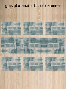 1/4/7 Placemat Table Runner, Turquoise Tablecloth, Teal, Yellow And Grey Tablecloth, Dresser Scarf, Abstract Art Table Tablecloth, Washable Rectangular Table Set Decoration, Suitable For Dining Room, Table Decoration, Wedding, Party Gathering, Daily Holiday Kitchen Banquet Table Decoration - Multicolor - View 17