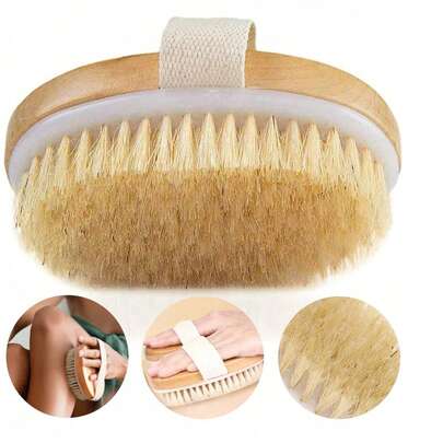 1pc Natural Bristle Body Exfoliating Brush, Soft SPA-Grade Dry & Wet Dual-Use Body Brush, Home Bathroom Decor, Back To School Season