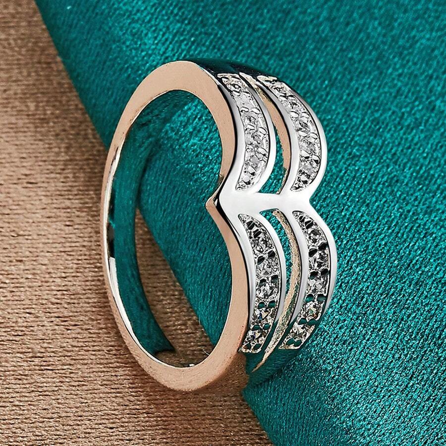 925 Sterling Silver Plated Crown 7-10# Ring For Women Wedding Engagement Party Fashion Jewelry - Silver - View 1