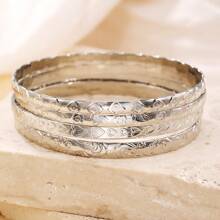 RINTOLER 4pcs/Set Unique Handmade Geometric Hollow Woven Bangle Bracelet Set - ZJ12731-4 Pieces Of Silver Love Flower Bracelets - View 2