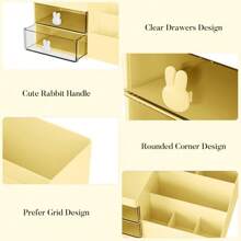 Makeup Organizer, Cosmetic Desk Storage Box With Drawers Skincare Organizers For Dressing Table, Countertop, Bathroom Counter, Vanity Holder For Brushes, Lotions, Lipstick, Perfume - Gul-Klar - Visa 3