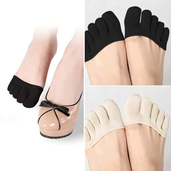 1/2 Pairs Women Anti-Friction Half Palm Five Toe Socks, Sweat Absorbing Sponge Padded, Breathable Half Palm High Heel Inserts