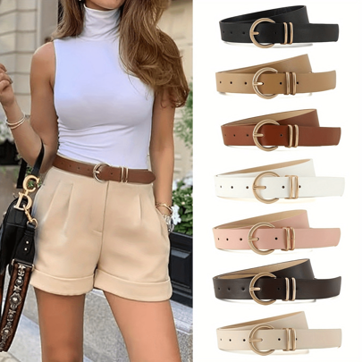 1pc Women's Leather Waist Belt With Golden Buckle For Jeans, Dresses And Jumpsuits Summer, School Fall, Autumn, Halloween