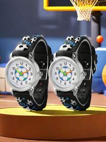 2pcs Children's Fashion Football Quartz Watch - Blue & Black - Multicolor - View 8