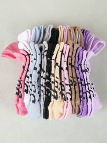 10 Pairs Assorted Leopard Print Patterned Ankle Socks And Boat Socks For Women