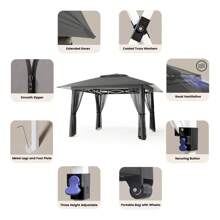 13x13 Pop Up Gazebo Tent With Mosquito Netting, Outoor Canopy Tent With 4 Sandbags, 8 Stakes, 4 Ropes, Roller Bag, Pop Up Canopy Tent For Lawn Backyard Garden Deck,Outdoor Furniture - 灰色 - 查看 9