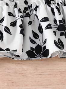 European & American Style Girls Casual Leaf Printed Dress, Short Sleeve Holiday Wear Lightweight Princess Dress