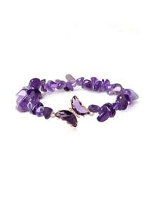 YAUKIA 1 pieza Pulsera de cristales curativos con mariposa, energía de amatista, citrino, aventurina verde, labradorita, brazalete con dije - Joyería de piedras preciosas hecha a mano para mujeres