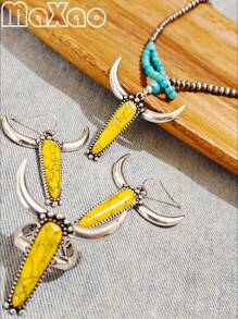 طقم مجوهرات مكون من قلادة وخاتم وأقراط بتصميم غربي عتيق مخصص للنساء، متعدد الألوان لتناسب أي إطلالة